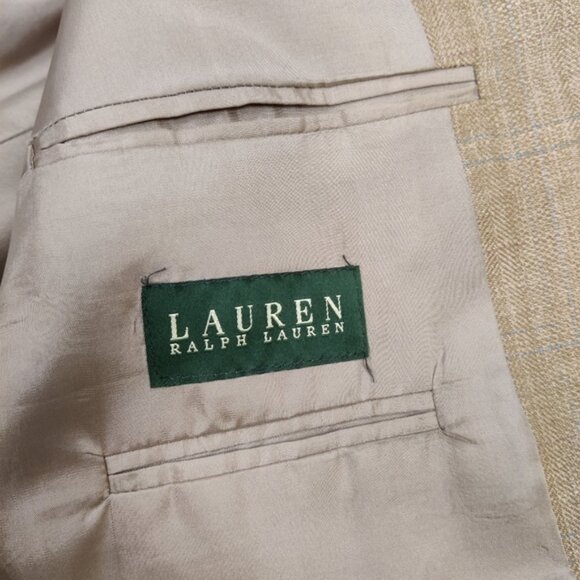 Ralph Lauren Men's Blazer Tan Jacket Size 44L Silk Linen Lambswool Quiet Luxury - Picture 9 of 12
